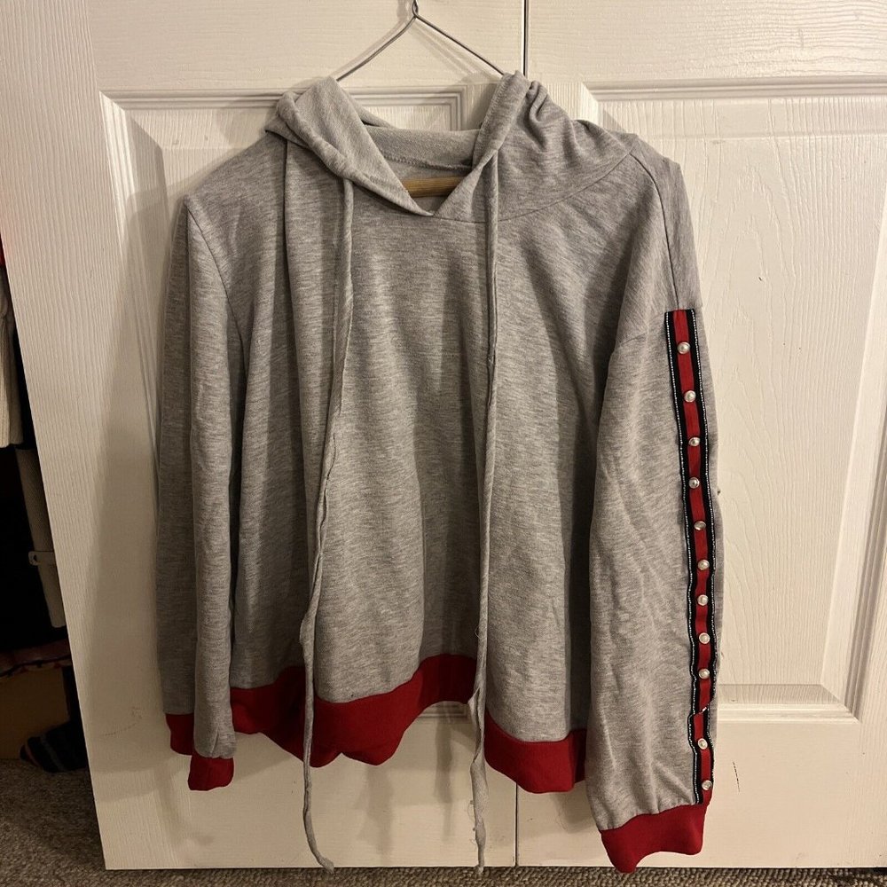 Sweet Rain Womens Gray/Red Pullover Cropped Hoodie 3X